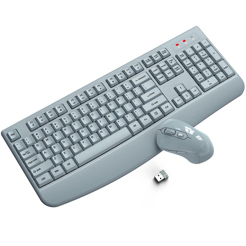 ULSOU Wireless Keyboard and Mouse Combo, ULSOU 2.4G Full-Sized Ergonomic Computer Keyboard with Wrist Rest and 3 Level DPI Adjustable Wireless Mouse for Windows, Mac OS Desktop/Laptop/PC(Grey) - Image 1