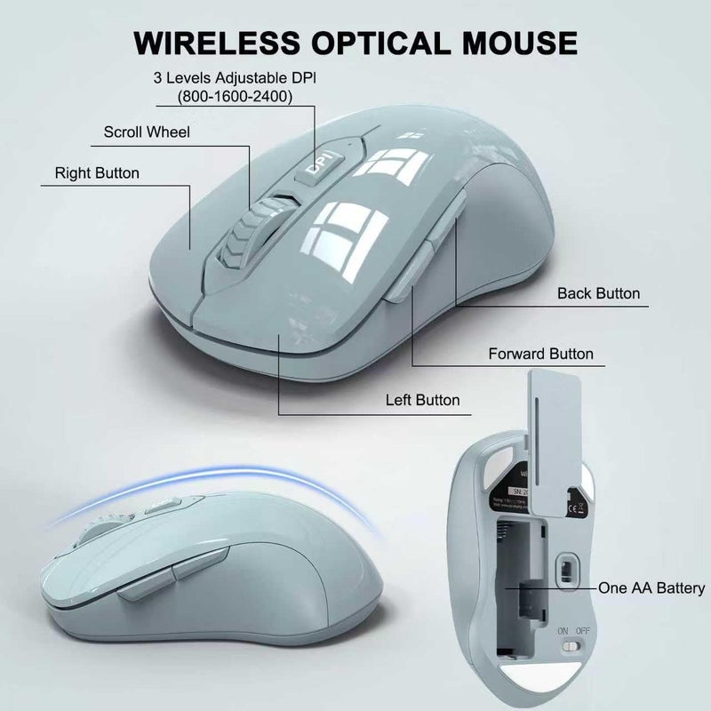 ULSOU Wireless Keyboard and Mouse Combo, ULSOU 2.4G Full-Sized Ergonomic Computer Keyboard with Wrist Rest and 3 Level DPI Adjustable Wireless Mouse for Windows, Mac OS Desktop/Laptop/PC(Grey) - Image 3