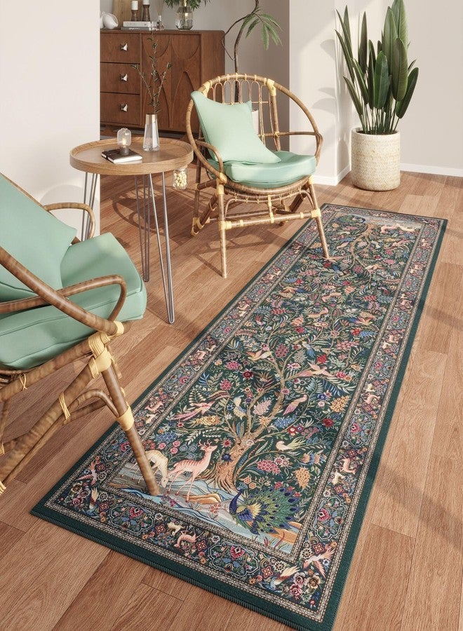Rugcomf Runner Rug Vibrant Tree of Life-Patterned Vintage Kitchen Rugs Non Slip Washable Soft Carpet Runner for Laundry Bedroom Bathroom, Green - Image 4