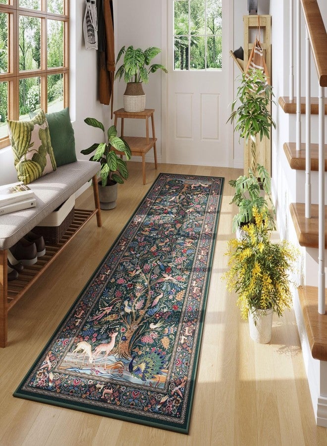 Rugcomf Runner Rug Vibrant Tree of Life-Patterned Vintage Kitchen Rugs Non Slip Washable Soft Carpet Runner for Laundry Bedroom Bathroom, Green - Image 2