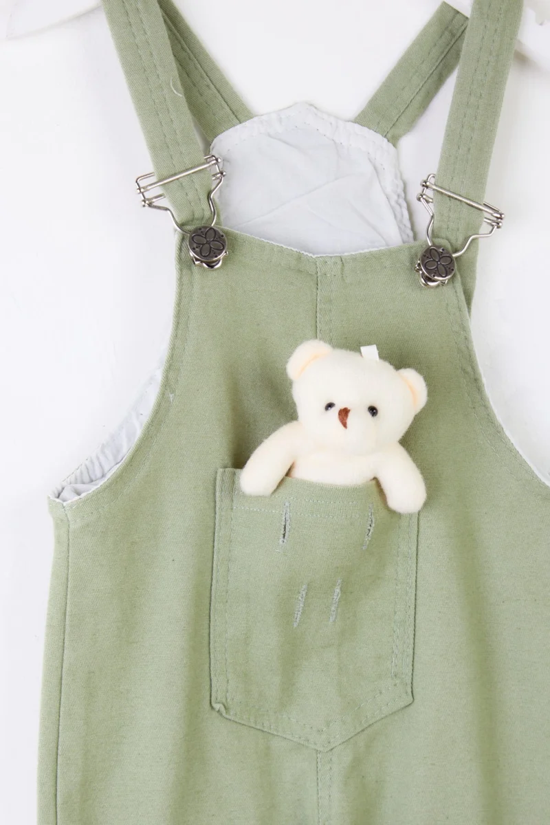 Tofisa Girls Khaki Teddy Bear Overalls - 25358