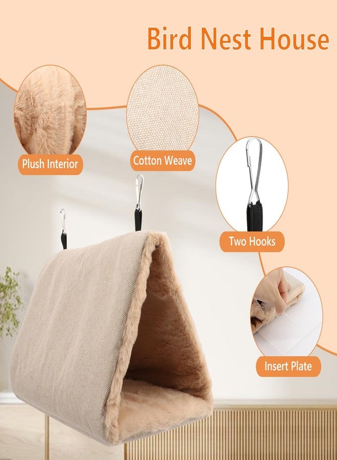 Litewoo Winter Warm Bird Nest House Hanging Hammock Shed Hut Cotton Parrot Sleeping Bed Plush Double Access Birds Hut Hideaway Tent for Parrot Parakeet Cockatiel Cockatoo Budgie Lovebirds (M/Beige) - Image 3