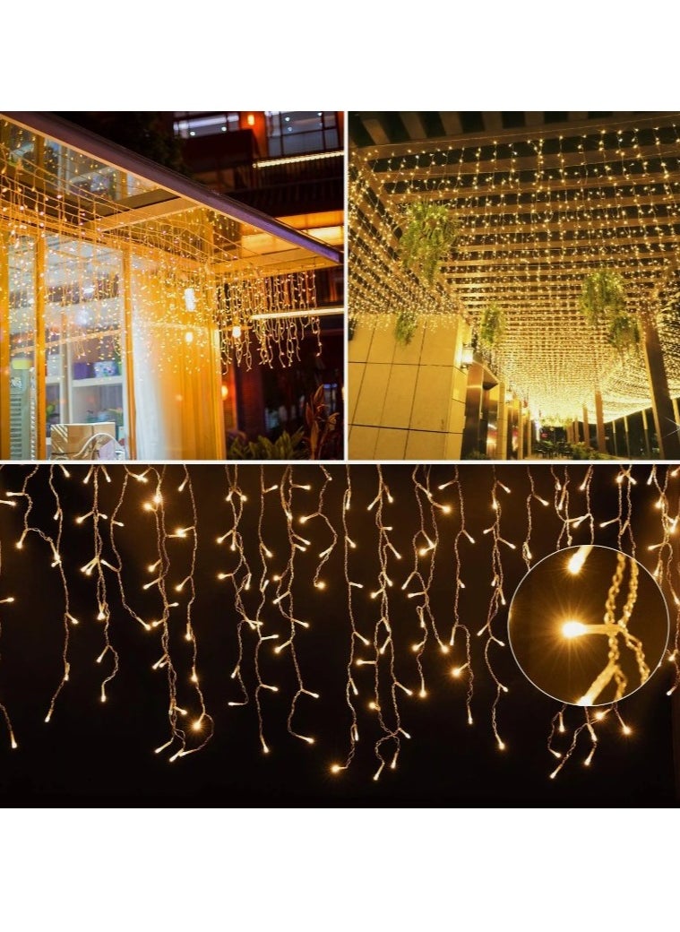 Icicle String Lights, 35Ft/10M, 240 LEDs Waterproof for Bedroom Patio Yard Garden Wedding Party-Outdoor Indoor Decoration Curtain Fairy Hanging Lights String Warm White