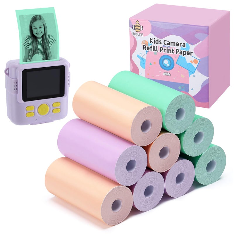 Biubee 9 Rolls Kids Instant Camera Print Refill Paper- Photo Printer Thermal Paper Rolls Instant Print Camera Refill Paper for 4 5 6 7 8 9 10 Year Old Girls Boys Birthday Gifts, Candy Color - Image 1