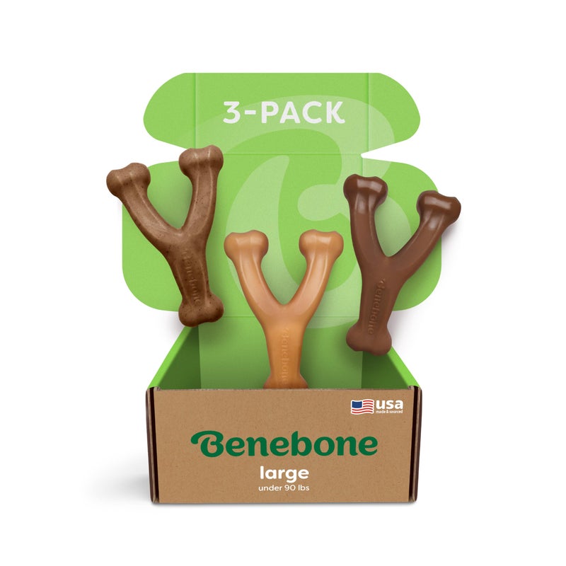 Benebone Large 3-Pack, Benebone Wishbone Durable Dog Chew Toy for Aggressive Chewers, Real Bacon, Chicken, Peanut Butter, Made in USA, Variety Pack - Image 1