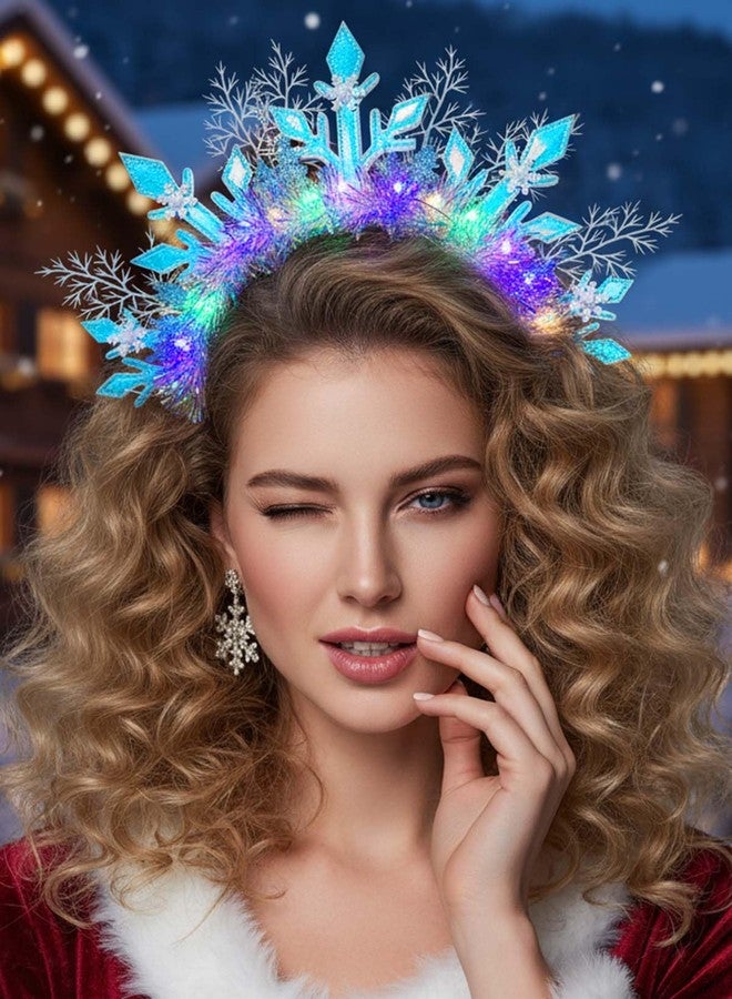 Fstrend LED Snowflake Christmas Headband, Light Up Glowing Hair Hoop with Sparkly Lights for Women Holiday Party Accessories - Image 3