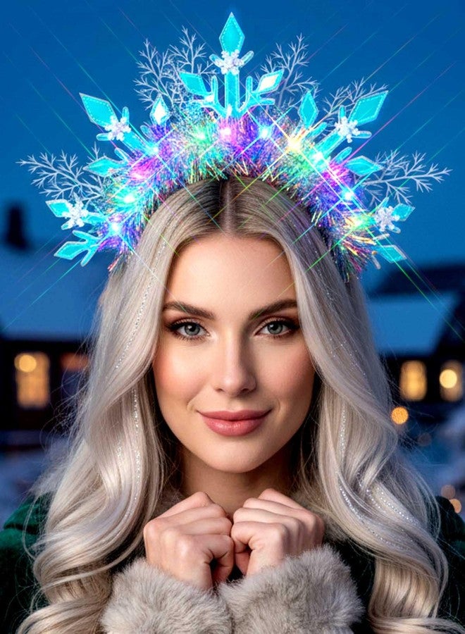 Fstrend LED Snowflake Christmas Headband, Light Up Glowing Hair Hoop with Sparkly Lights for Women Holiday Party Accessories - Image 1