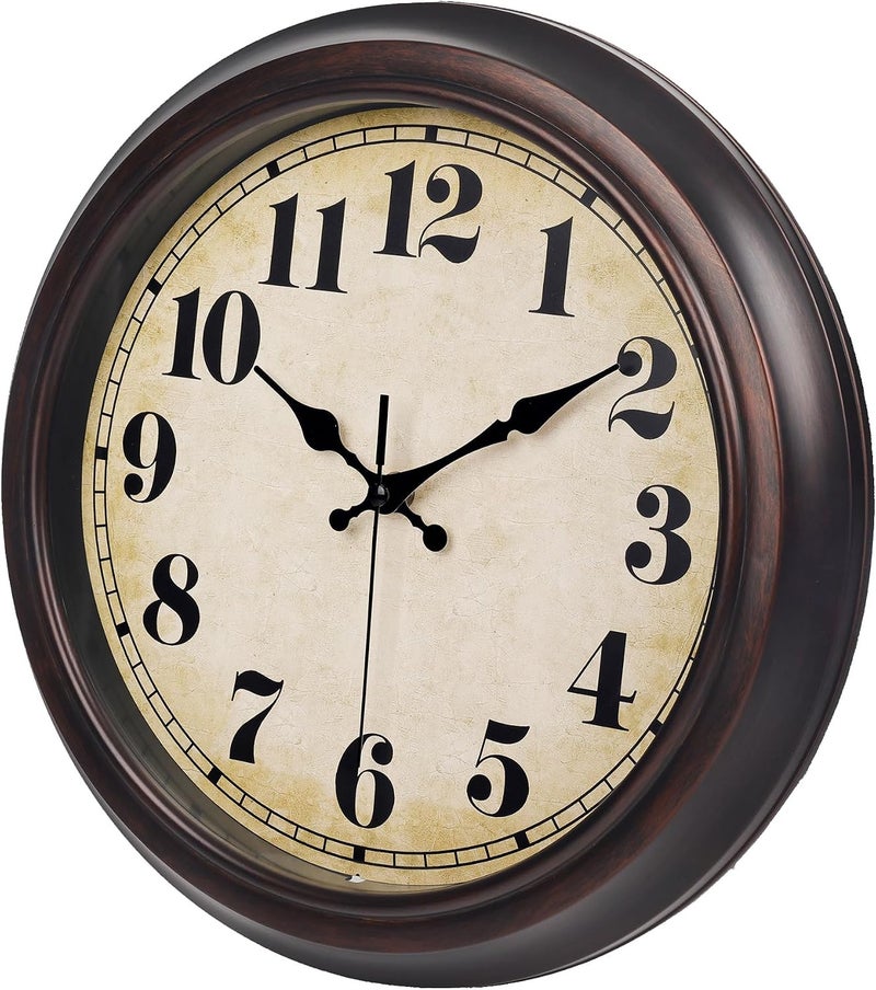 45MinST 13 Inch Red-Brown Vintage Large Wall Clock, Quartz, Battery Operated, Quiet Non-Ticking Accurate Movement with Bold Numerals, Elegant Home Decor - Image 2