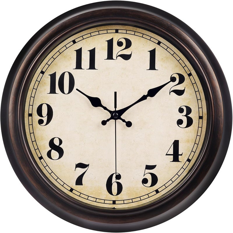 45MinST 13 Inch Red-Brown Vintage Large Wall Clock, Quartz, Battery Operated, Quiet Non-Ticking Accurate Movement with Bold Numerals, Elegant Home Decor - Image 1
