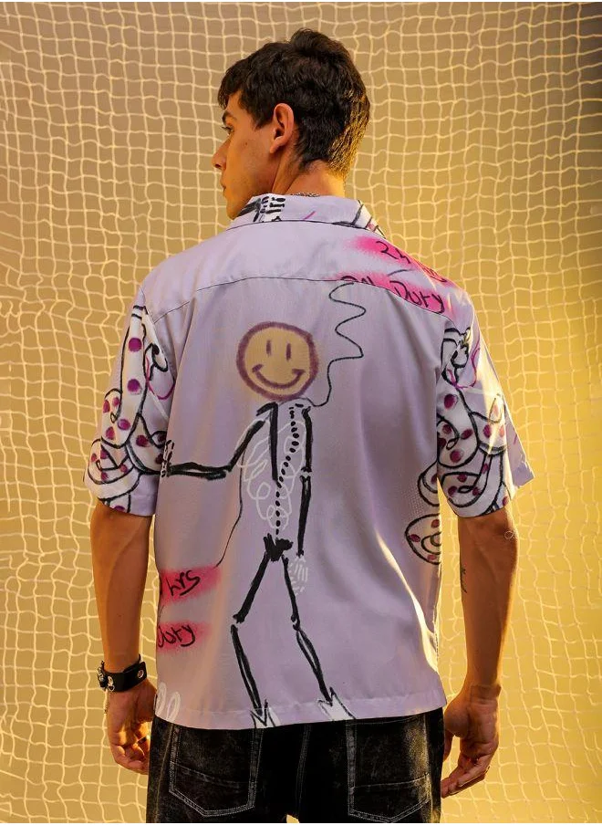 شركة المرآب الهندية Men Oversized Graphic Print Half Sleeves Cuban Collar Street Wear Shirt