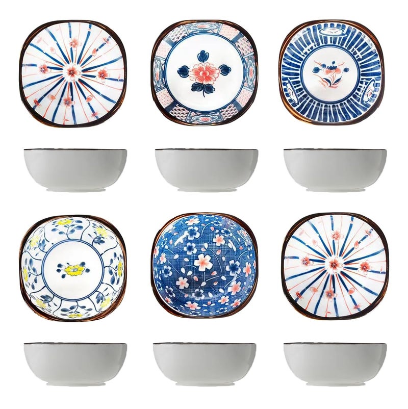 P-PLUS INTERNATIONAL Small Dip Bowls Set Sauce Dish Bowls Mini Bowl for Side Dish Ketchup Soy BBQ Sushi (Random Pattern, Set of 6) - Image 1