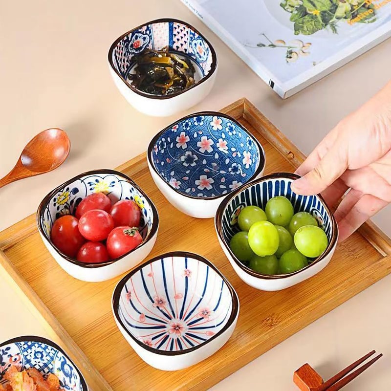 P-PLUS INTERNATIONAL Small Dip Bowls Set Sauce Dish Bowls Mini Bowl for Side Dish Ketchup Soy BBQ Sushi (Random Pattern, Set of 6) - Image 4