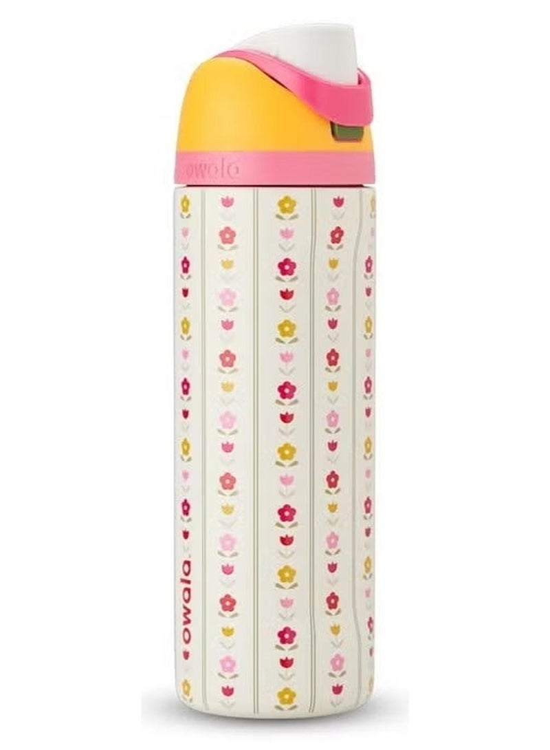 زجاجة مياه أوالا فريسيب المعزولة المصنوعة من الفولاذ المقاوم للصدأ مع شفاطة للرياضة والسفر، خالية من مادة BPA، سعة 24 أونصة، بتصميم تاج الزهور - Image 1