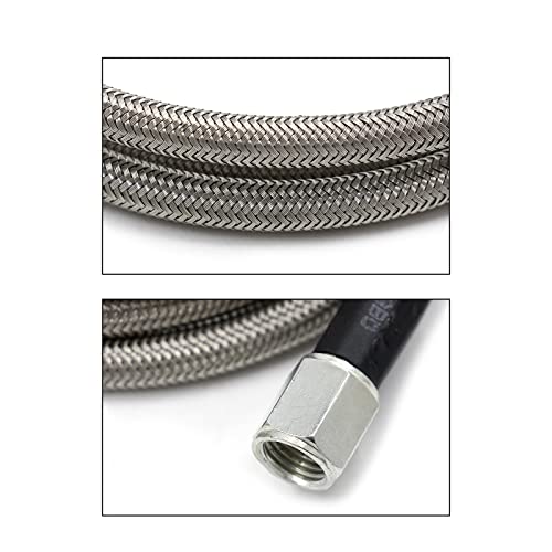 WnSEu Steel Braided Turbo Oil Feed Line -4AN, Pressure Stainless Remote Turbocharger Sensor Teflon 4 AN Gauge Line Kit (72 inch) - Image 4