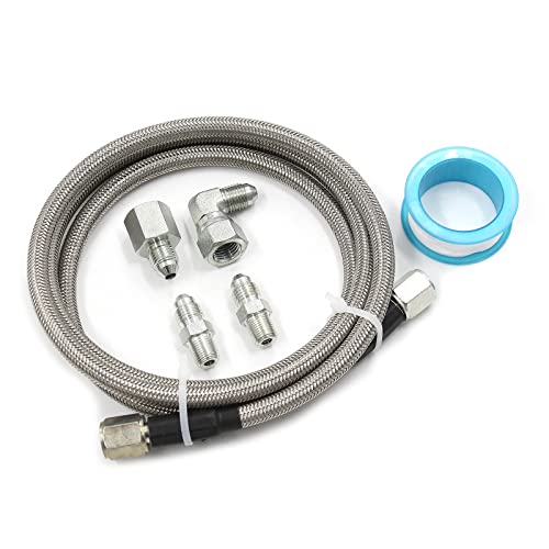 WnSEu Steel Braided Turbo Oil Feed Line -4AN, Pressure Stainless Remote Turbocharger Sensor Teflon 4 AN Gauge Line Kit (72 inch) - Image 3