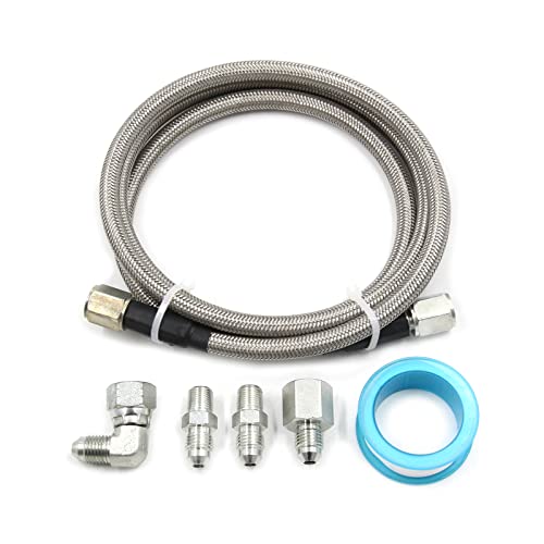 WnSEu Steel Braided Turbo Oil Feed Line -4AN, Pressure Stainless Remote Turbocharger Sensor Teflon 4 AN Gauge Line Kit (72 inch) - Image 1