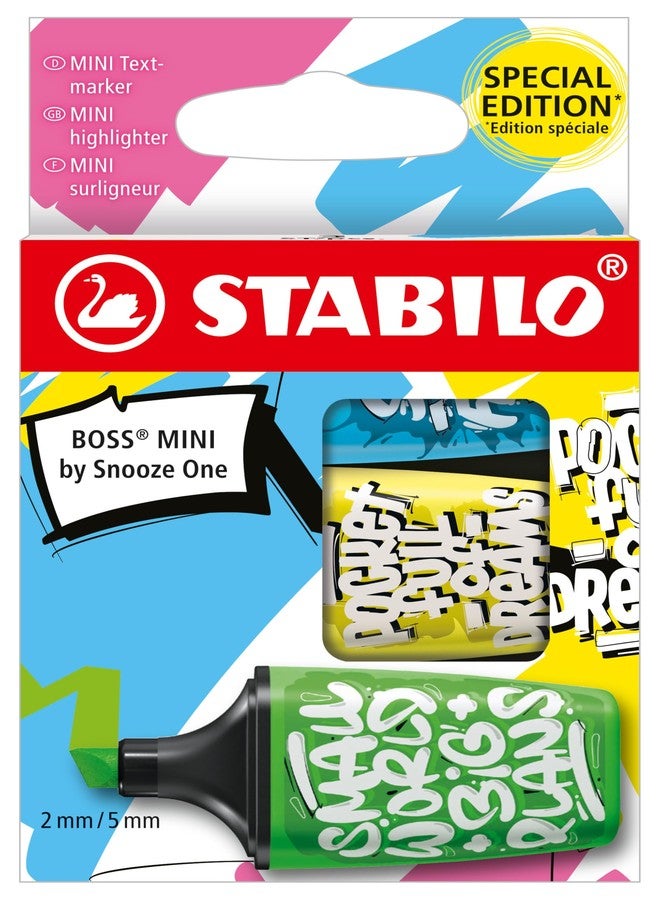 ستابيلو مجموعة أقلام التظليل STABILO | BOSS MINI من Snooze One | عبوة من 3 أقلام | أزرق، أصفر، أخضر - Image 1