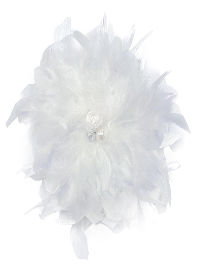 Dtja Dainty Lady Feather Flower Wedding Brooch Pin for Women Girls Elegant Rhinestone Shell Pearl Fascinator Hair Clip Hatpin Corsage Lapel Pins Bridal Cocktail Party Costume Accessories 9in (White) - Image 1