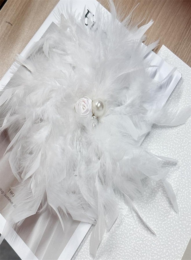 Dtja Dainty Lady Feather Flower Wedding Brooch Pin for Women Girls Elegant Rhinestone Shell Pearl Fascinator Hair Clip Hatpin Corsage Lapel Pins Bridal Cocktail Party Costume Accessories 9in (White) - Image 5