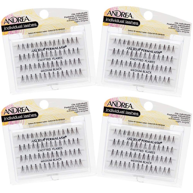 Andrea Individual Lashes Knotted Flares  Medium Black Lightweight DIY Lash Clusters Natural Look Eyelash Extension 4 Pack