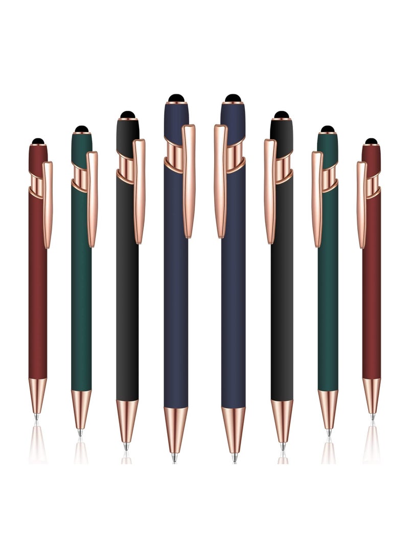 KASTWAVE Ballpoint Pen with Stylus Tip, 8 Pieces Black Ink Metal Pen Stylus for Touch Screens for Office School Stationery Supplies Tablets and More (Red, Green, Navy, Black) - Image 1