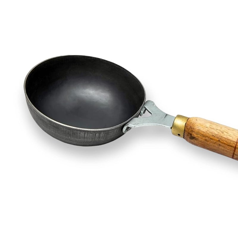 Sai Tradelink Iron 2mm Thickness Tadka PanFry PanLohaLokhandSpice Heating PanVaghar PanThalipu Karandi with Handle Black_5 inch - Image 3