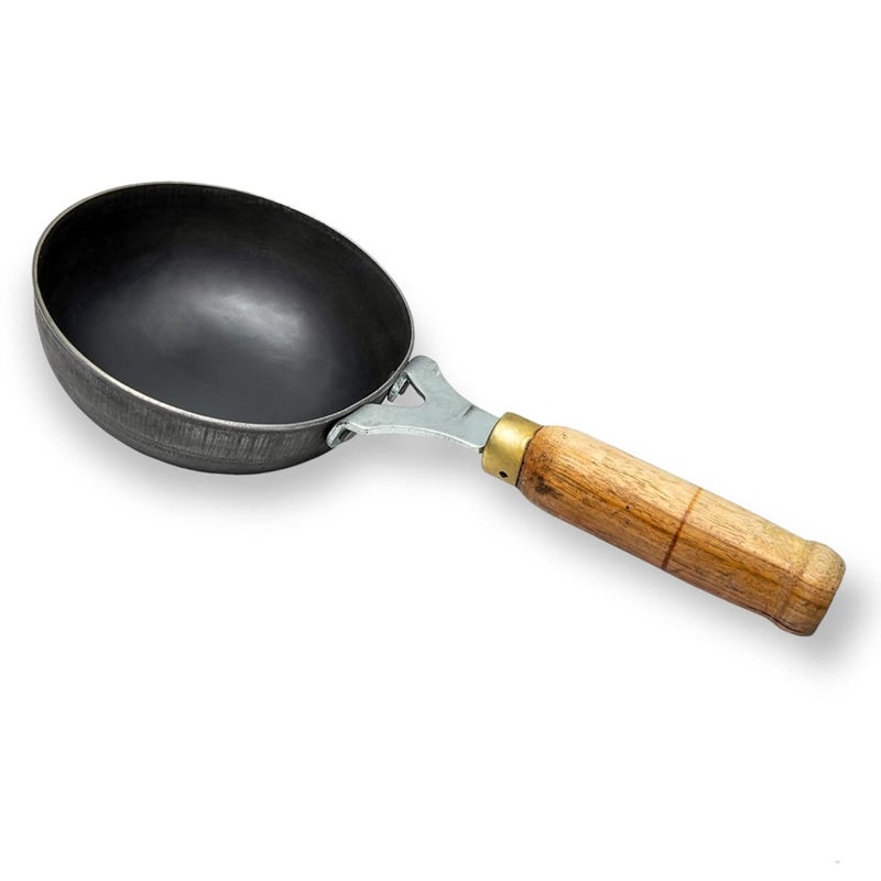Sai Tradelink Iron 2mm Thickness Tadka PanFry PanLohaLokhandSpice Heating PanVaghar PanThalipu Karandi with Handle Black_5 inch - Image 2