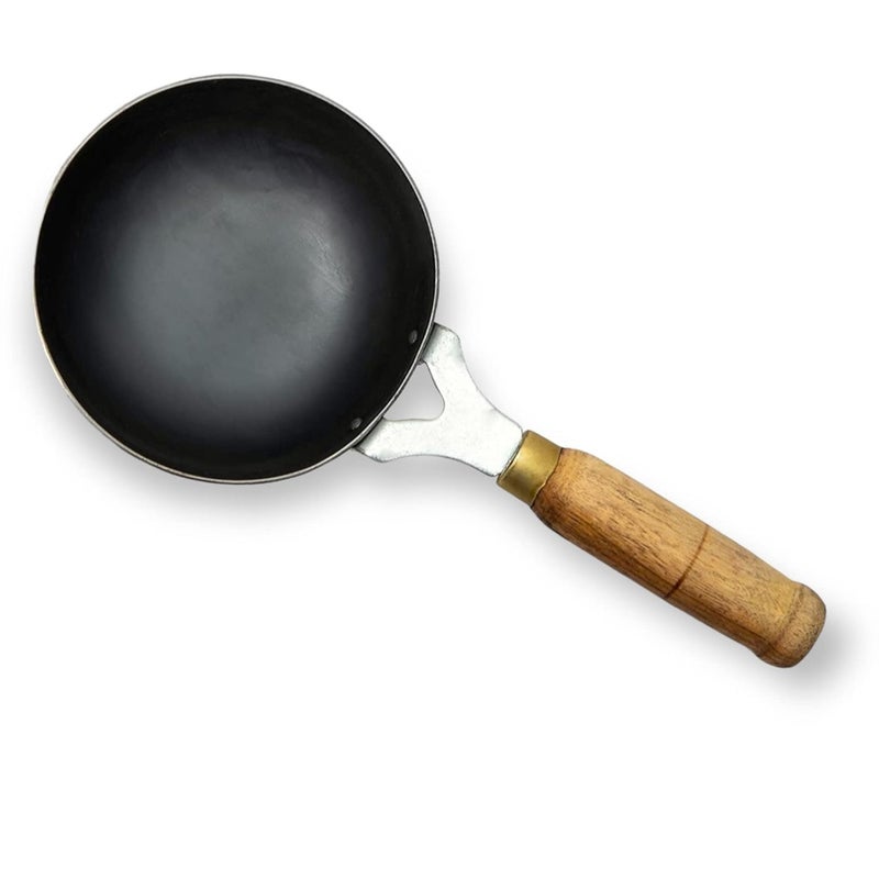 Sai Tradelink Iron 2mm Thickness Tadka PanFry PanLohaLokhandSpice Heating PanVaghar PanThalipu Karandi with Handle Black_5 inch - Image 1