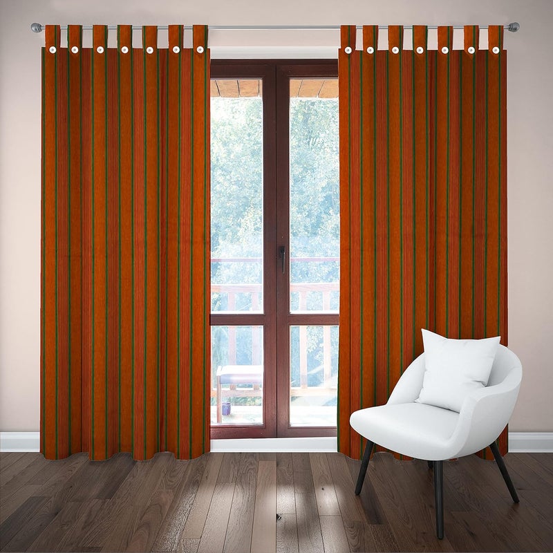 HOMEFLY HOMEFLY Orange with Yellow Color Cotton Fabric Door Curtain Pack of 2 Pieces 65 Feet Loop Stripes