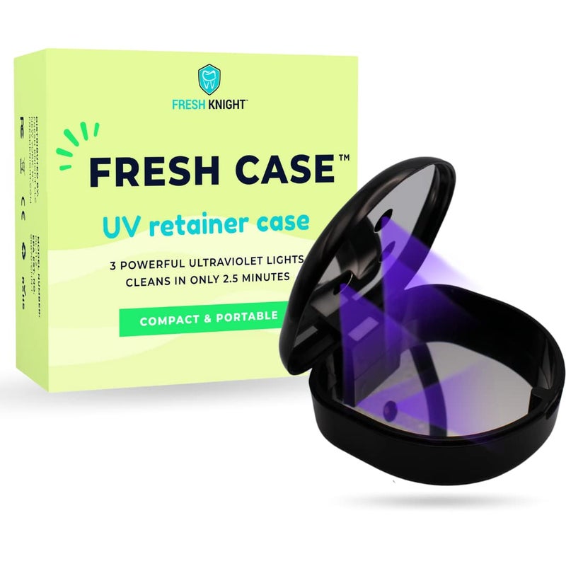 FRESH KNIGHT FRESH KNIGHT UV Retainer Case UVC Retainer Cleaner Disinfects Cleans and Removes Odors Mouth Guard Case compatible for Invisalign Container BlackUV