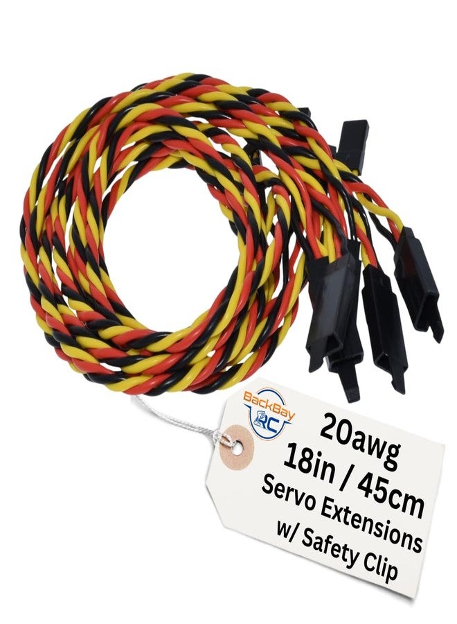 BackBay R/C BackBayRC 20 AWG Twisted Servo Extension Cable with Safety Clip, 100-Strand Servo Wire, Gold Plated Pins, Silicone Insulation, JR-Style Plugs, 45 cm (18 in) 5-Pack - Image 1