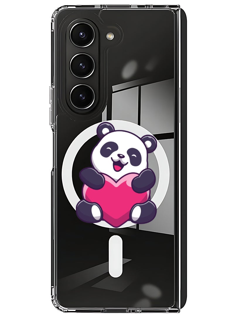 Theodor Magnetic Case for Samsung Galaxy Z Fold 5 Compatible with MagSafe Wireless Charging, Shockproof Phone Bumper Cover heart panda  - Image 1