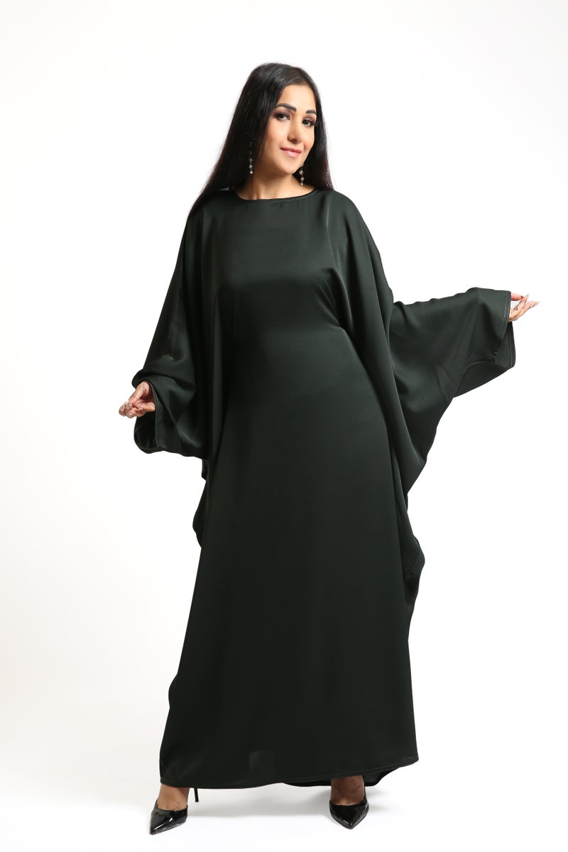 Nikias Bottle green Butterfly abaya in nida fabric with elegant look. - Image 3