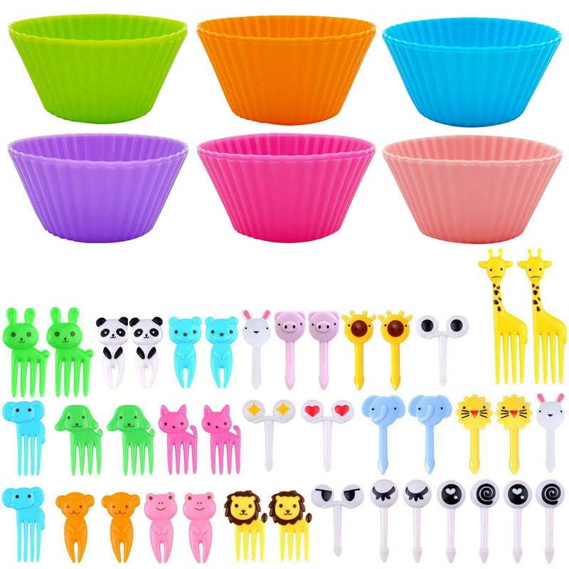DaKuan 52 PCS Bento Box Lunch Box Kit  DaKuan Bento Box Accessories 12pcs Silicone Cupcake Liners with 40pcs Food Picks - Image 1