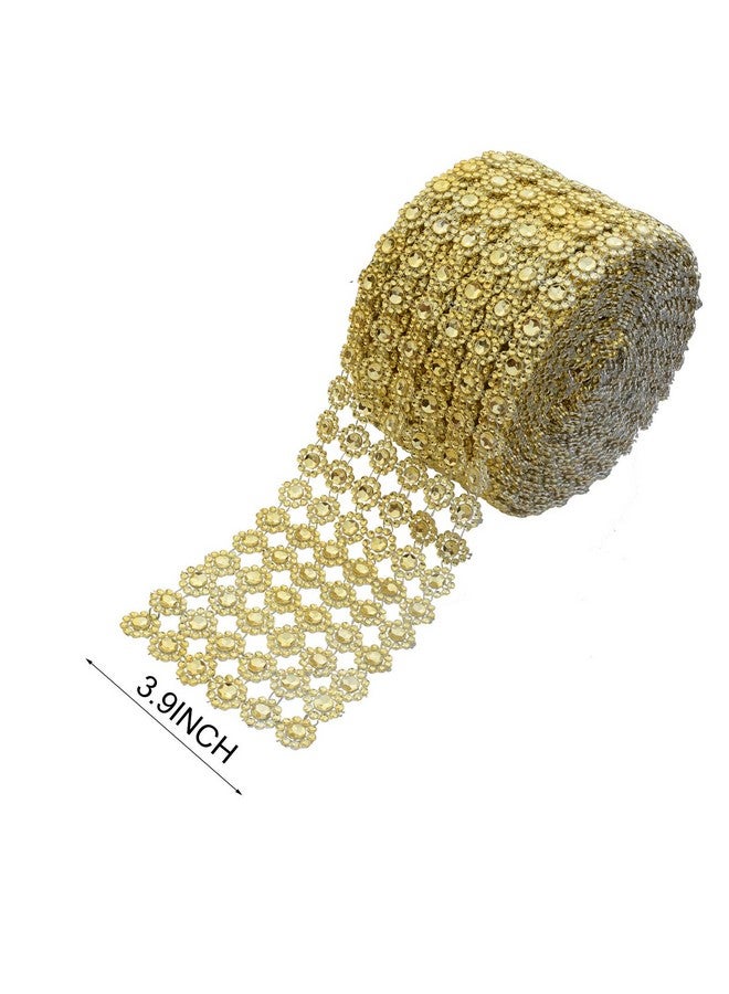 YYaaloa Crafts Faux Diamond Bling Wrap 4" x 10 Yards 6 Rows Gold Flower Pattern Faux Rhinestone Crystal Mesh Ribbon Roll for Wedding, Party, Centerpiece, Cake, Vase Sparkling Decoration (Gold) - Image 3