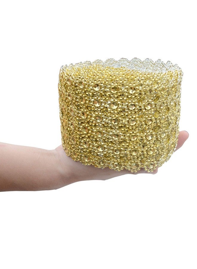 YYaaloa Crafts Faux Diamond Bling Wrap 4" x 10 Yards 6 Rows Gold Flower Pattern Faux Rhinestone Crystal Mesh Ribbon Roll for Wedding, Party, Centerpiece, Cake, Vase Sparkling Decoration (Gold) - Image 4