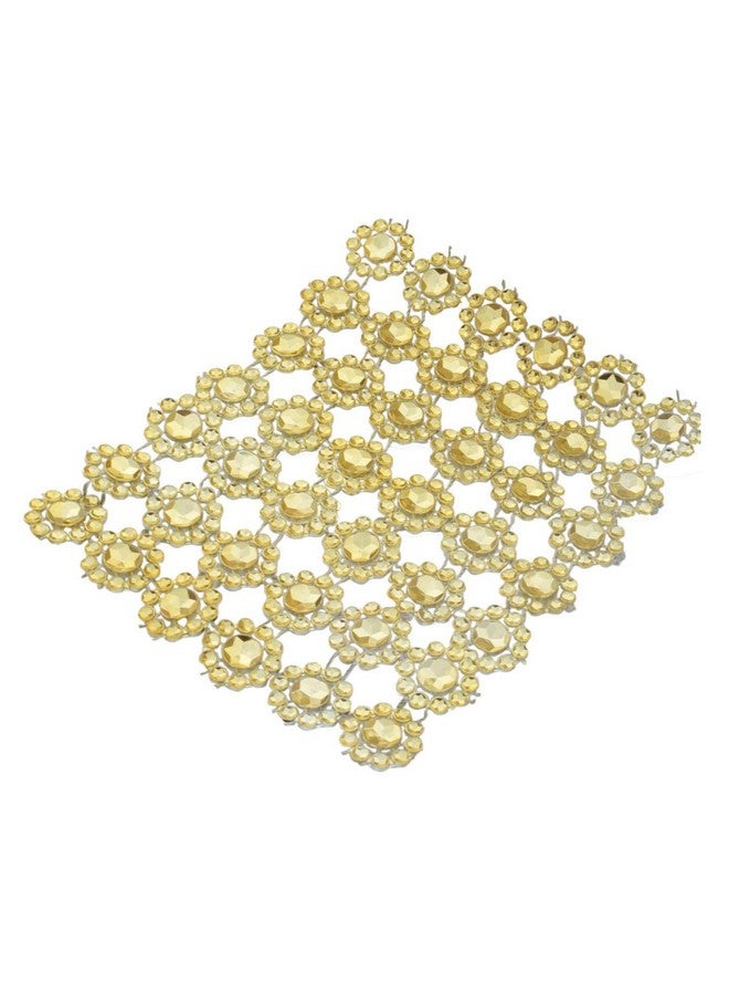 YYaaloa Crafts Faux Diamond Bling Wrap 4" x 10 Yards 6 Rows Gold Flower Pattern Faux Rhinestone Crystal Mesh Ribbon Roll for Wedding, Party, Centerpiece, Cake, Vase Sparkling Decoration (Gold) - Image 2