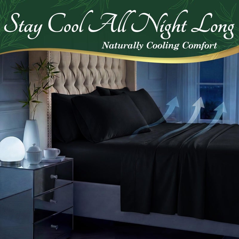 DECOLURE 100% Viscose Derived from Bamboo Sheets King Size - Luxury 6 Pc Naturally Cooling Sheets, Ultra Soft Bed Set - Deep 17" Pockets, Durable Double Stitching, Oeko Tex Standard (Black) - Image 3