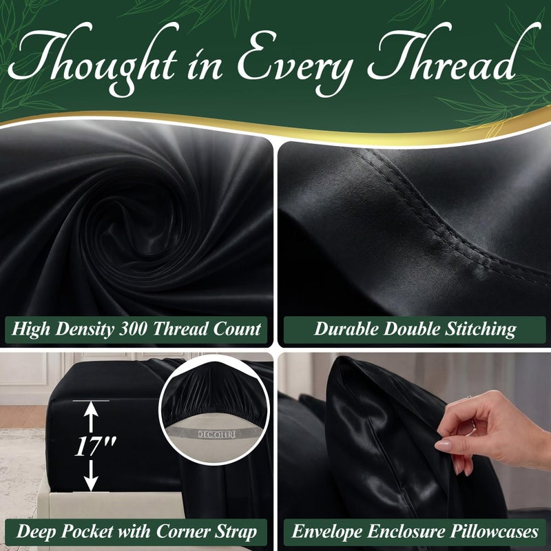 DECOLURE 100% Viscose Derived from Bamboo Sheets King Size - Luxury 6 Pc Naturally Cooling Sheets, Ultra Soft Bed Set - Deep 17" Pockets, Durable Double Stitching, Oeko Tex Standard (Black) - Image 4