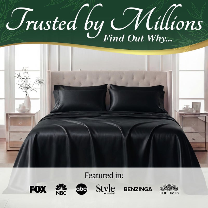 DECOLURE 100% Viscose Derived from Bamboo Sheets King Size - Luxury 6 Pc Naturally Cooling Sheets, Ultra Soft Bed Set - Deep 17" Pockets, Durable Double Stitching, Oeko Tex Standard (Black) - Image 5