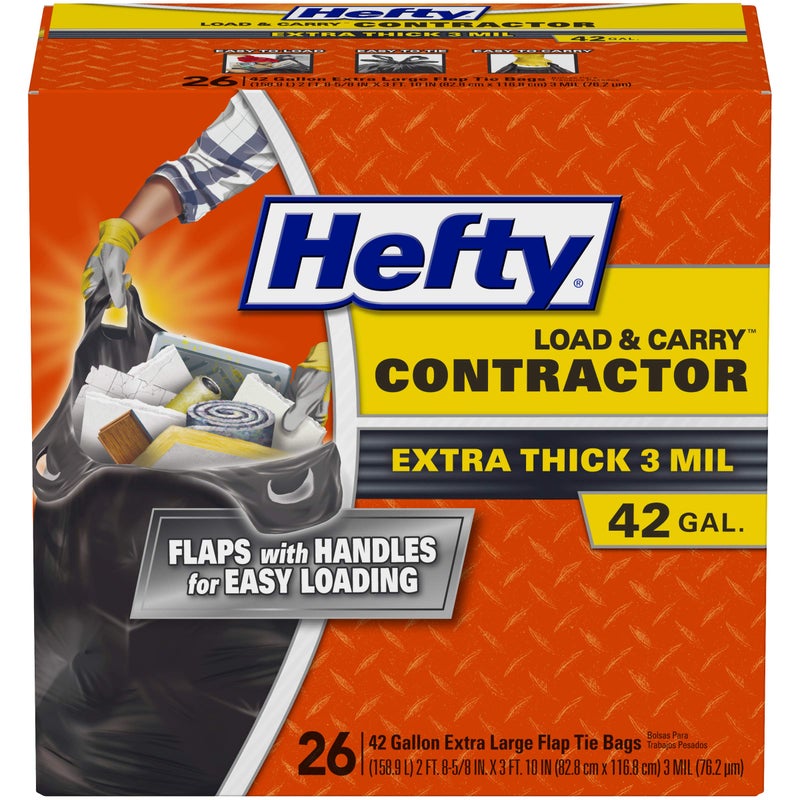 Hefty Load & Carry Heavy Duty Contractor Large Trash Bags, 42 Gallon, 26 Count - Image 1