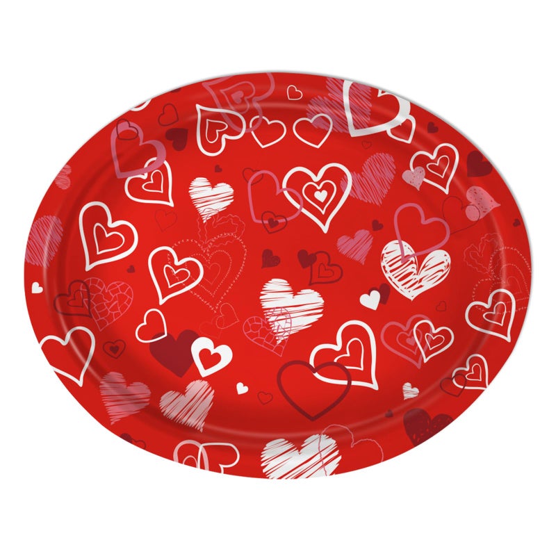 VEIZEDD 50 Pack Oval Valentine's Day Plates 12 x 10 Inch Valentine's Day Paper Plates Heavy Duty - Large Disposable Dinner Platters, Red Pink & White Heart Valentines Day Party Supplies - Image 3