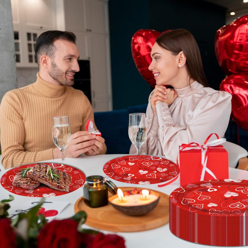 VEIZEDD 50 Pack Oval Valentine's Day Plates 12 x 10 Inch Valentine's Day Paper Plates Heavy Duty - Large Disposable Dinner Platters, Red Pink & White Heart Valentines Day Party Supplies - Image 5