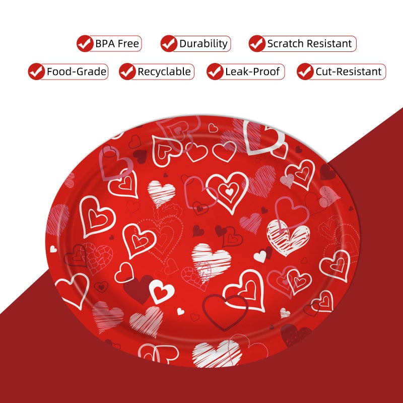 VEIZEDD 50 Pack Oval Valentine's Day Plates 12 x 10 Inch Valentine's Day Paper Plates Heavy Duty - Large Disposable Dinner Platters, Red Pink & White Heart Valentines Day Party Supplies - Image 4