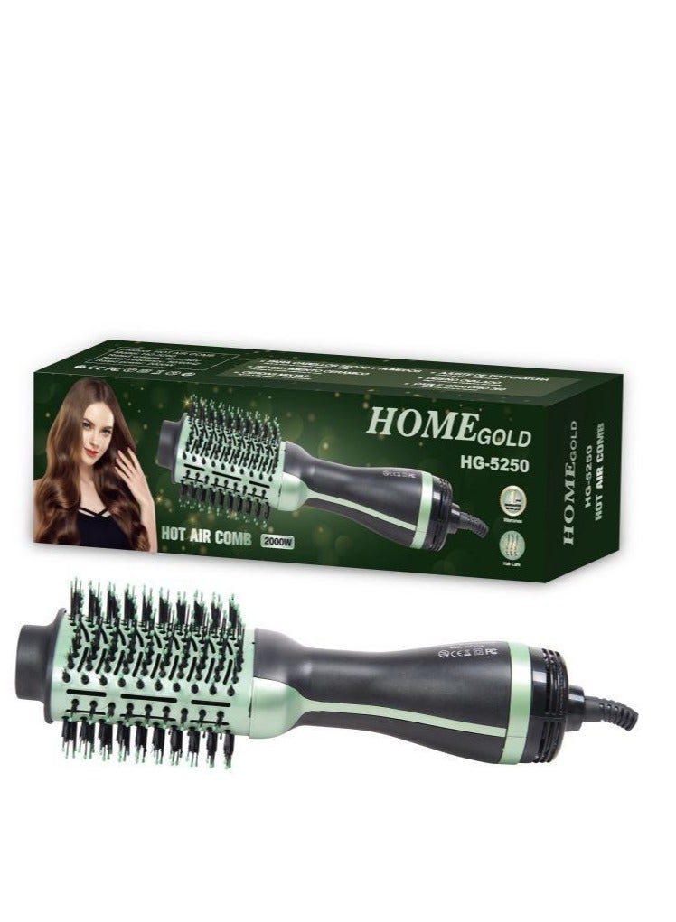 هوم جولد 1  هوم جولد فرشاة ومجفف للشعر من هوم جولد بقدرة 2000 وات لسهولة فرد الشعر احتافية متعددة الاستخدامات تعمل على توزيع الهواء الساخن مزودة ب 3 مستويات التحكم -HG5250، أخضر - Image 1