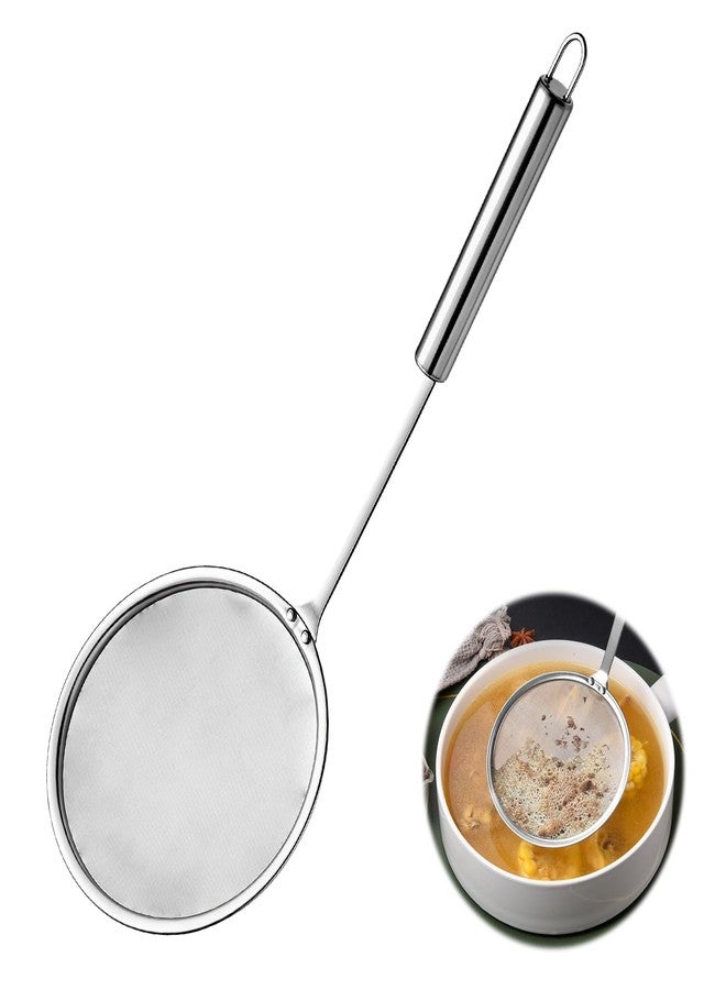 smrtcol Stainless Steel Fat Skimmer Spoon 4”Multi-Functional Fine Mesh Hot Pot Grease Strainer with 9.4” Heat-Resistant Handle For Frying, Soup, Quinoa, Miso - Image 1