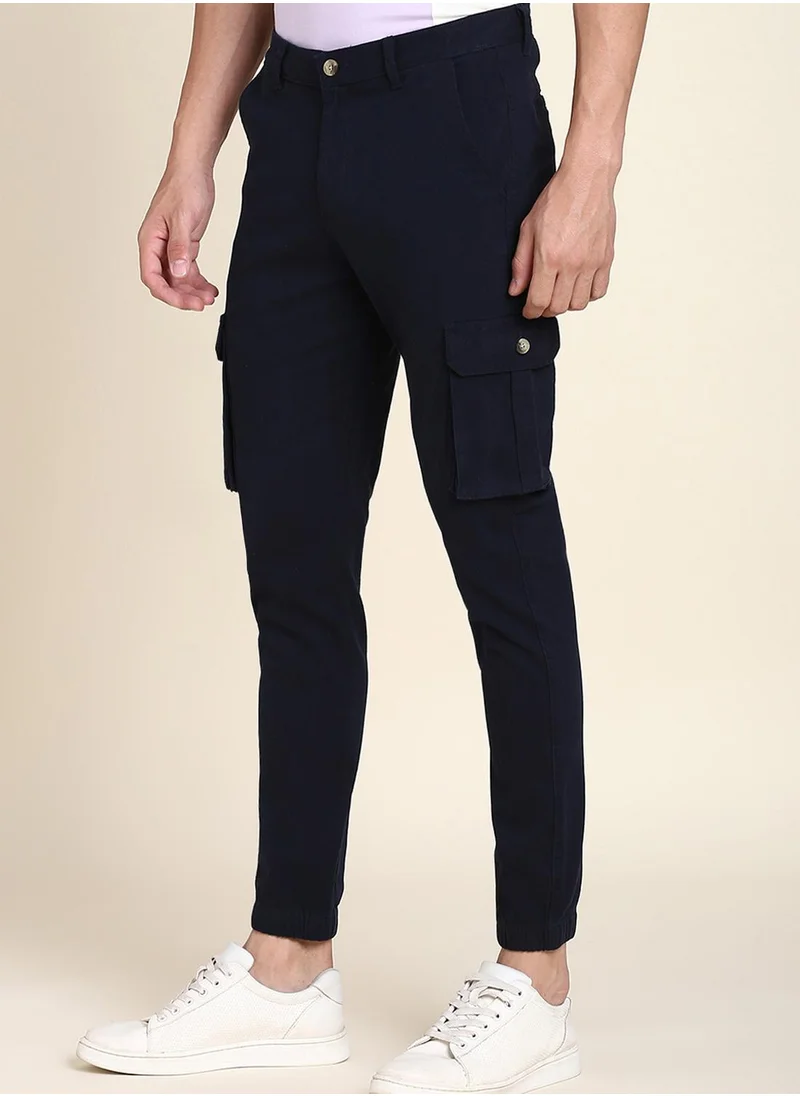 Dennis Lingo Navy Casual Trousers for Men - Slim Fit, Cotton Lycra