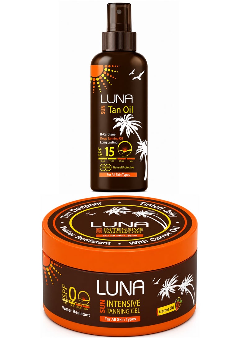 Luna Tanning oil spf 15/200 ml spray+Luna Intensive Tanning Gel, 130 gm