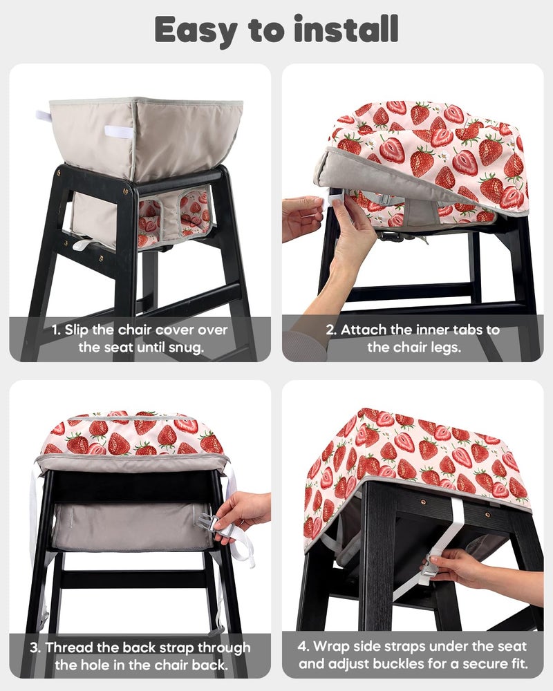 Mamatepe Baby High Chair Cover with Strap Pads & 2-Point Harness - Machine Washable, Waterproof, Portable for Restaurant/Travel/Home - Fits Wooden High Chairs, Red Strawberry - Image 5