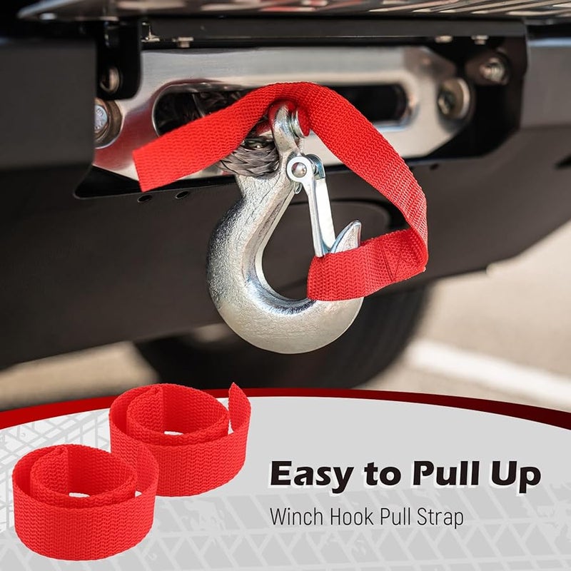 2 Inch 50mm Wide Heavy Duty Red Winch Hook Pull Straps for ATV UTV Truck Marine - Image 3